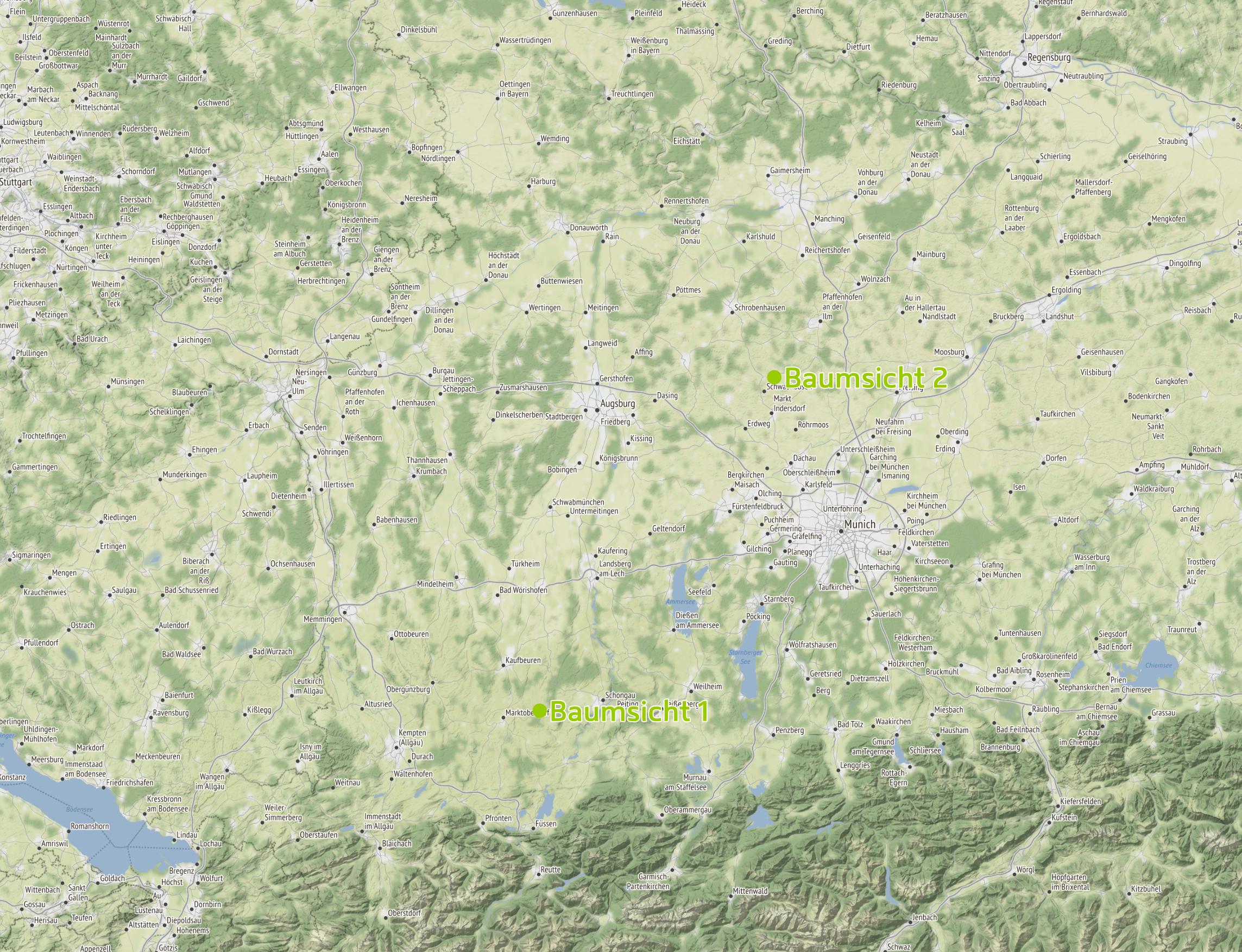 Arbeitsgebiet von Baumsicht: Bodensee, Augsbug, Ulm, München, Schwaben, Oberbayern, Niederbayern