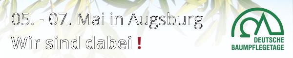 Deutsche Baumpflegetage, 05.-07. Mai 2026, Messe Augsburg. Besuchen Sie uns an Stand B08!